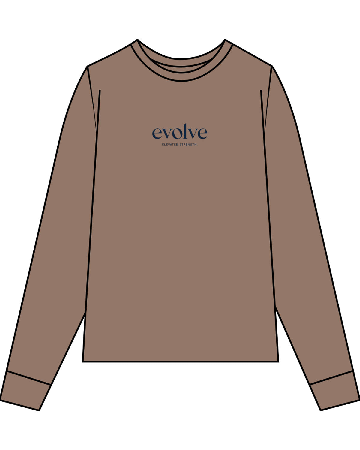 The Unisex Midweight Long Sleeve - Espresso - Evolve Lagree - Center Chest Stacked - Printed - Navy