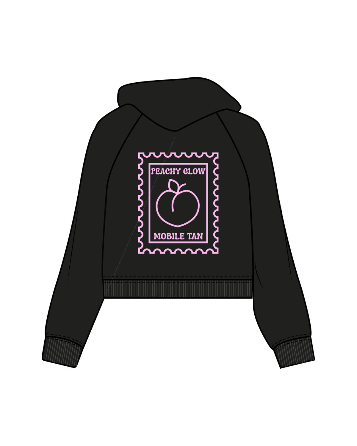 The Womens Lightweight Cropped Hoodie - Black - Peachy Glow - Center Chest & Back Square - Printed - Pink