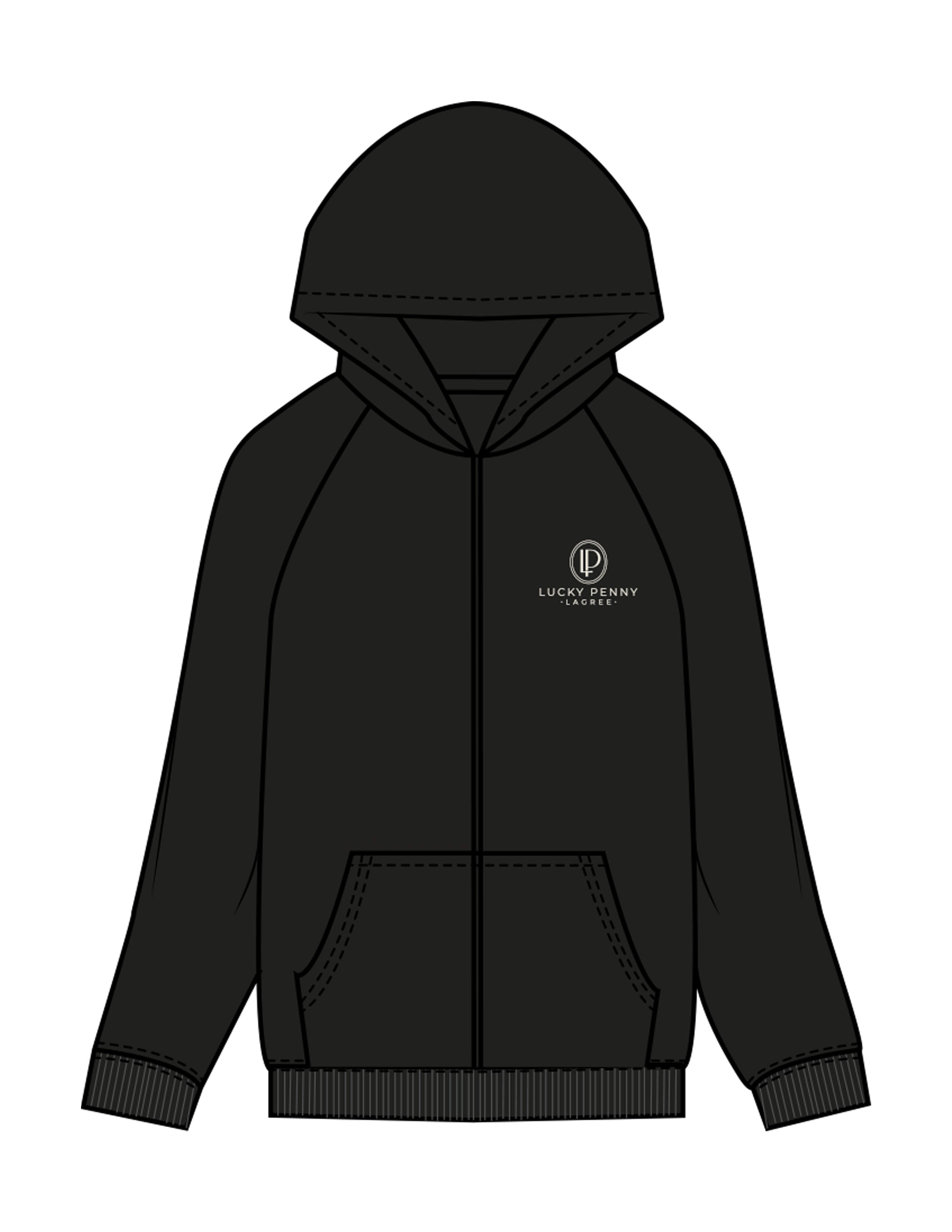 The Recycled Unisex Zip Hoodie - Black - Lucky Penny - Left Chest - Embroidered - Off White