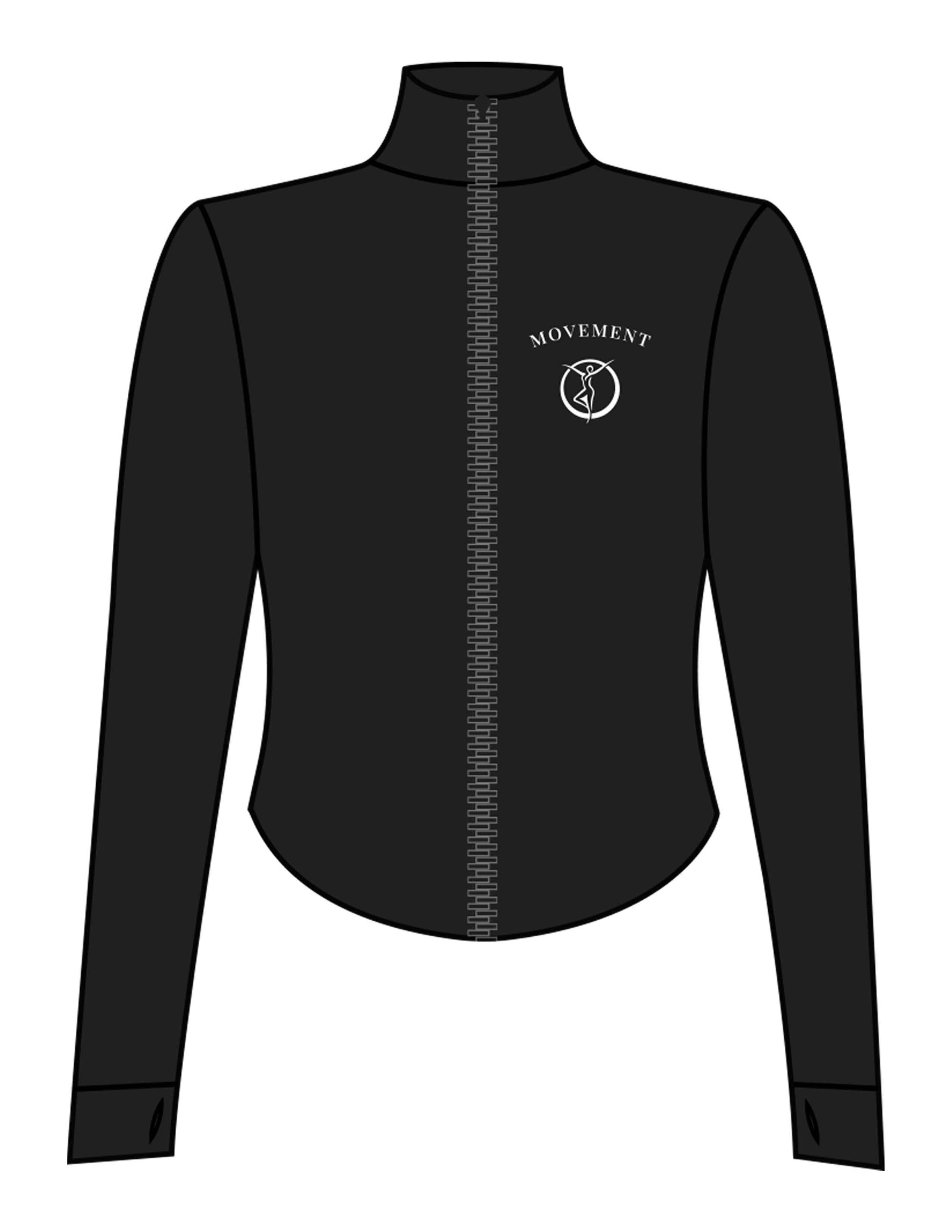The 3/4 Crop Zip Jacket - Black - Movement Pilates Buffalo - Left Chest Stacked - Printed - White