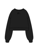 The Womens Crop Crewneck - Black - Fitness Quest 10 - Center Chest Stacked & Back Neckline - Tone on Tone