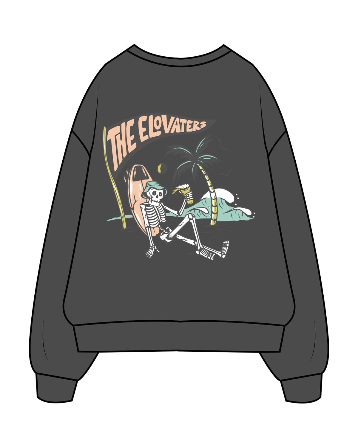 The Midweight Unisex Crewneck - Washed Black - Beverly Hills - Center Chest & Back Image - Printed - Full Color