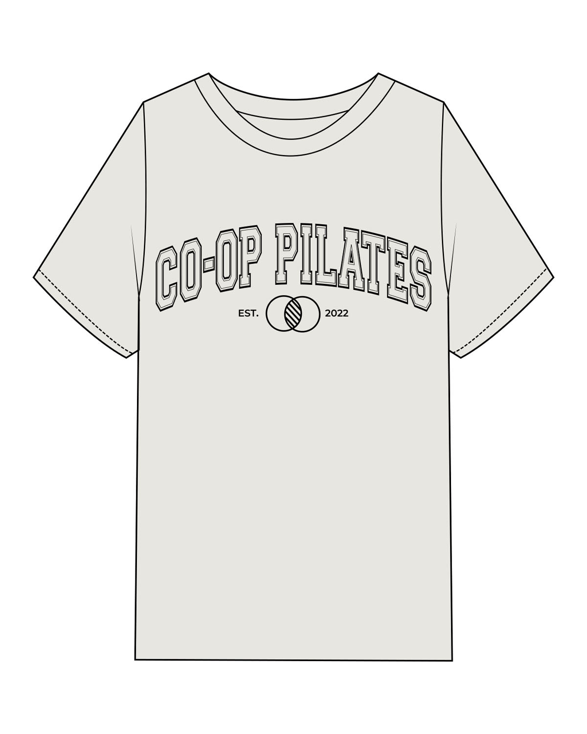 The Mens Heavyweight Tee - Washed Bone - Co-Op Pilates - Center Chest est - Printed - Black