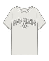 The Mens Heavyweight Tee - Washed Bone - Co-Op Pilates - Center Chest est - Printed - Black