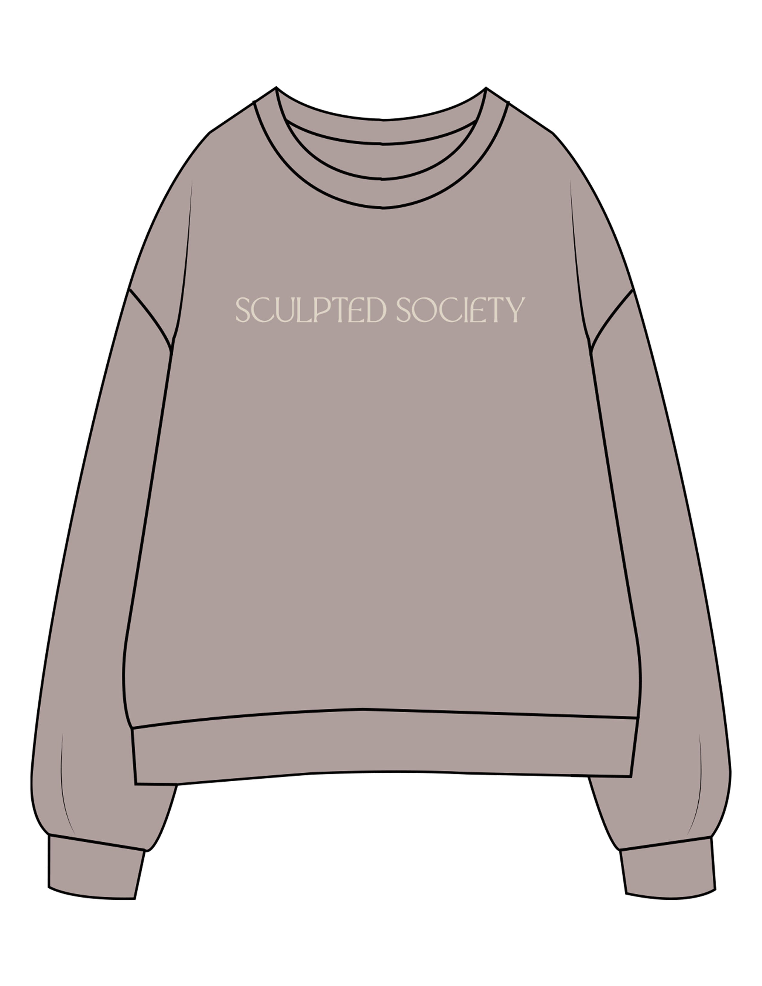 The Womens Crewneck - Washed Gray - SCULPTED SOCIETY - Center Chest - Printed - Off White