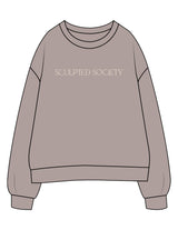 The Womens Crewneck - Washed Gray - SCULPTED SOCIETY - Center Chest - Printed - Off White