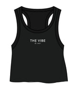 The Micro Rib Racer Crop - Black - The Vibe - Center Chest Stacked - White