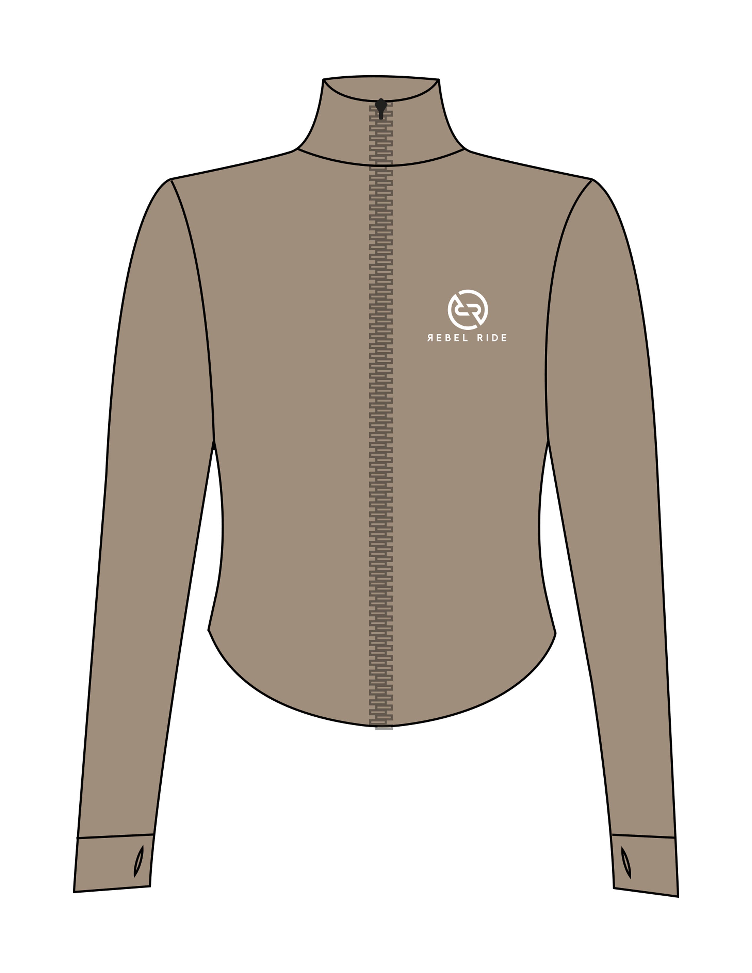 The 3/4 Crop Zip Jacket - Brown - Rebel Ride - Left Chest Icon Stacked - Printed - White