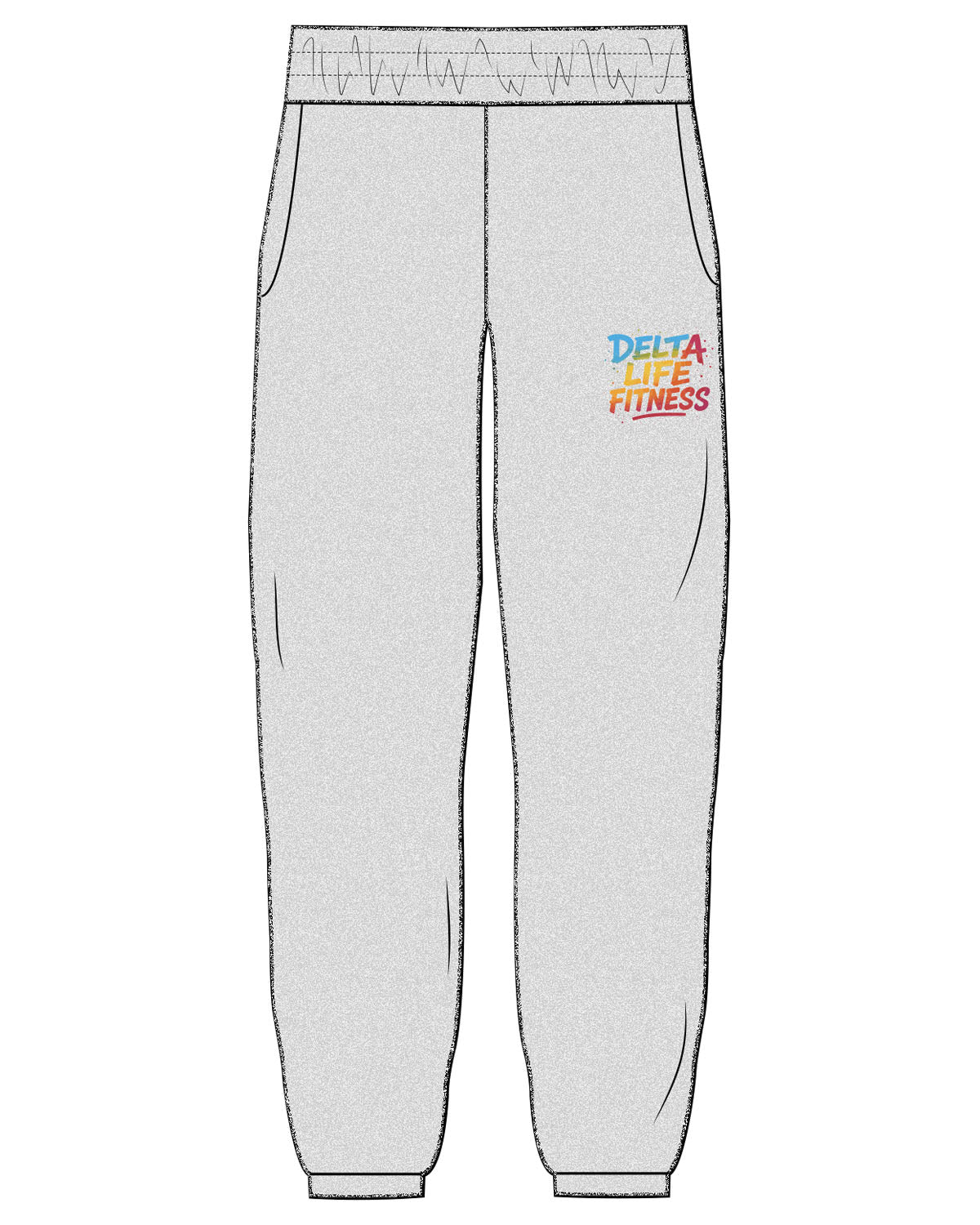 The Womens Sweatpants - Heather - Delta Fitness - Left Leg Stacked - Printed - Full Color