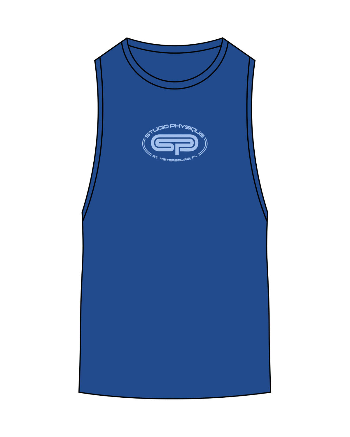 The Scoop Muscle Tank - Royal - Studio Physique - Center Chest - Printed - Powder Blue