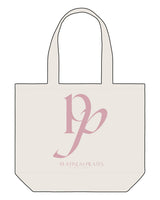 The Tote Bag - Natural - Platinum Pilates - Center Initials Stacked - Pink