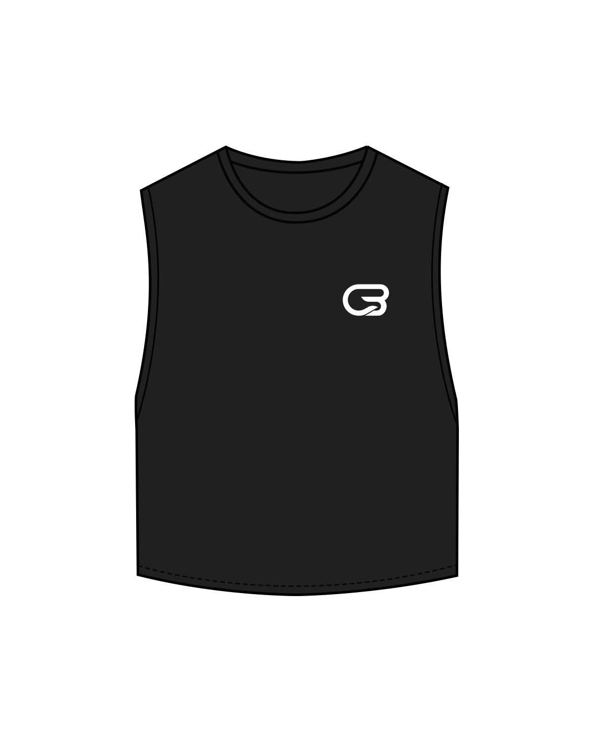 The Crop Muscle Tank - Black - Cyclebar - Left Chest & Back Stacked - Printed - White