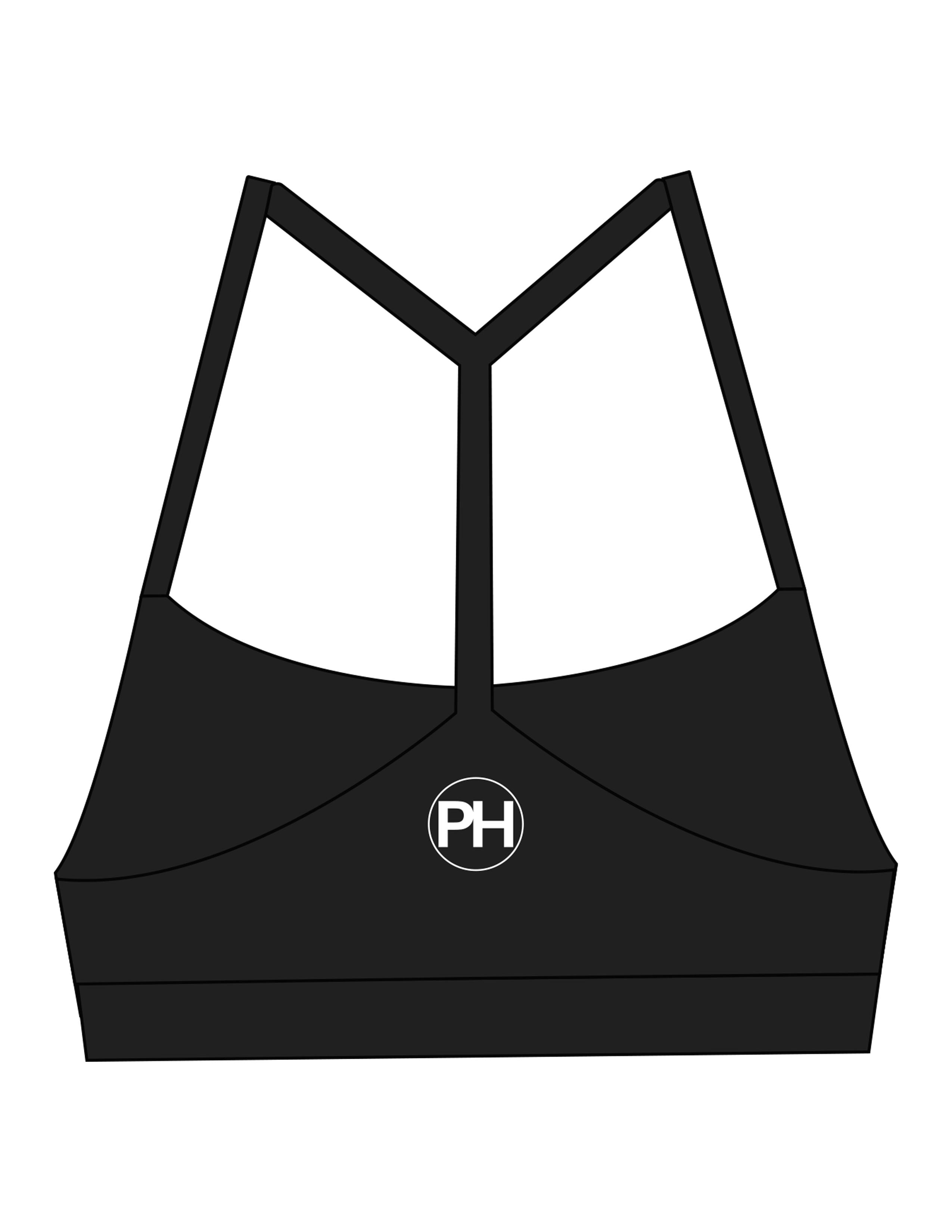 The Basic Bra - Black - Powerhaus Lagree - Center Chest & Center Back - Printed - White