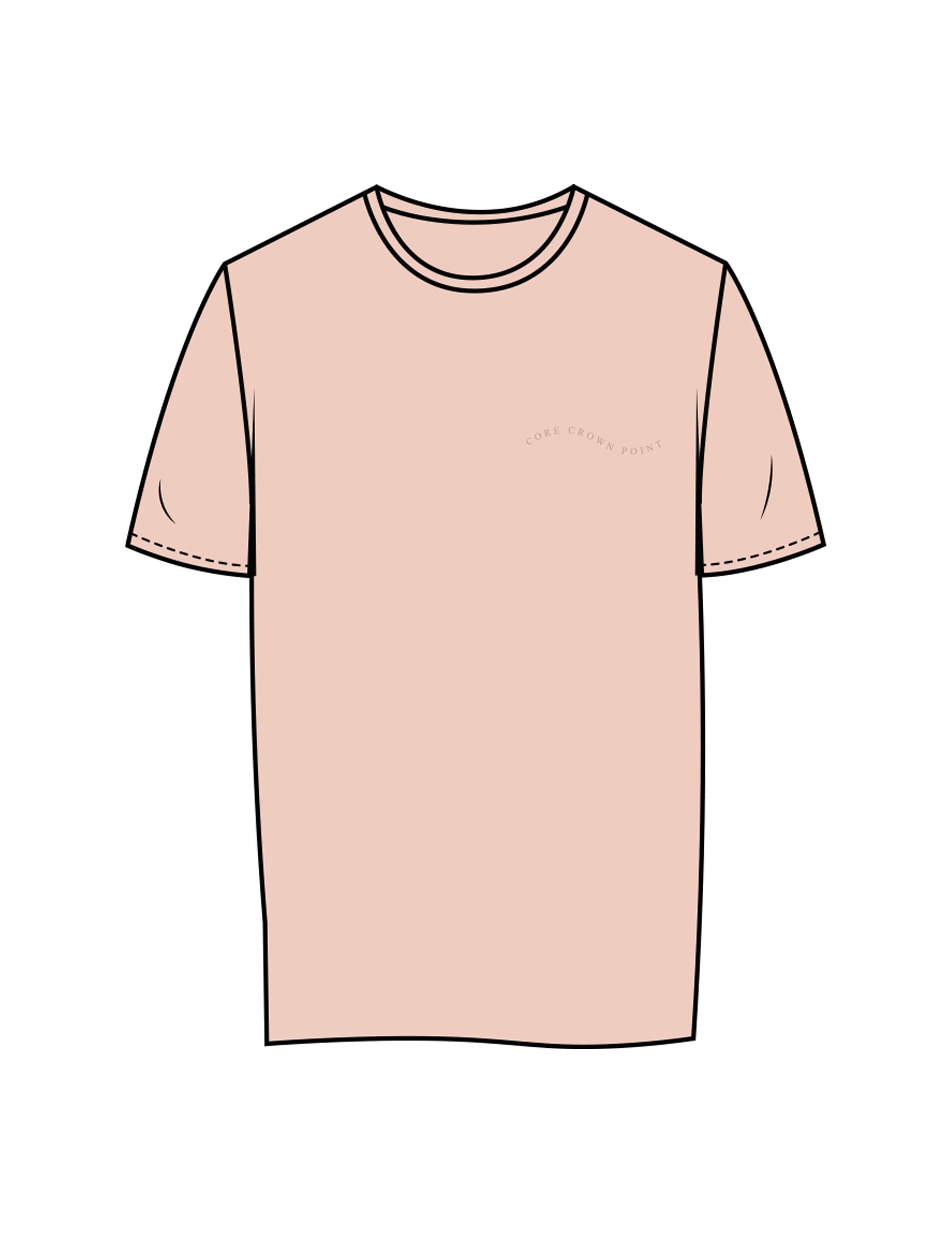 The Womens Tee - Pale Pink - Core Crown Point - Left Chest & Back Wavy Stacked - Printed - Tone on Tone