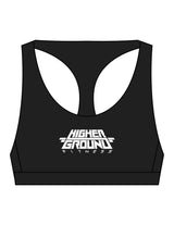 The Racer Bra - Black - Higher Ground - Center Chest Stacked - Printed - White