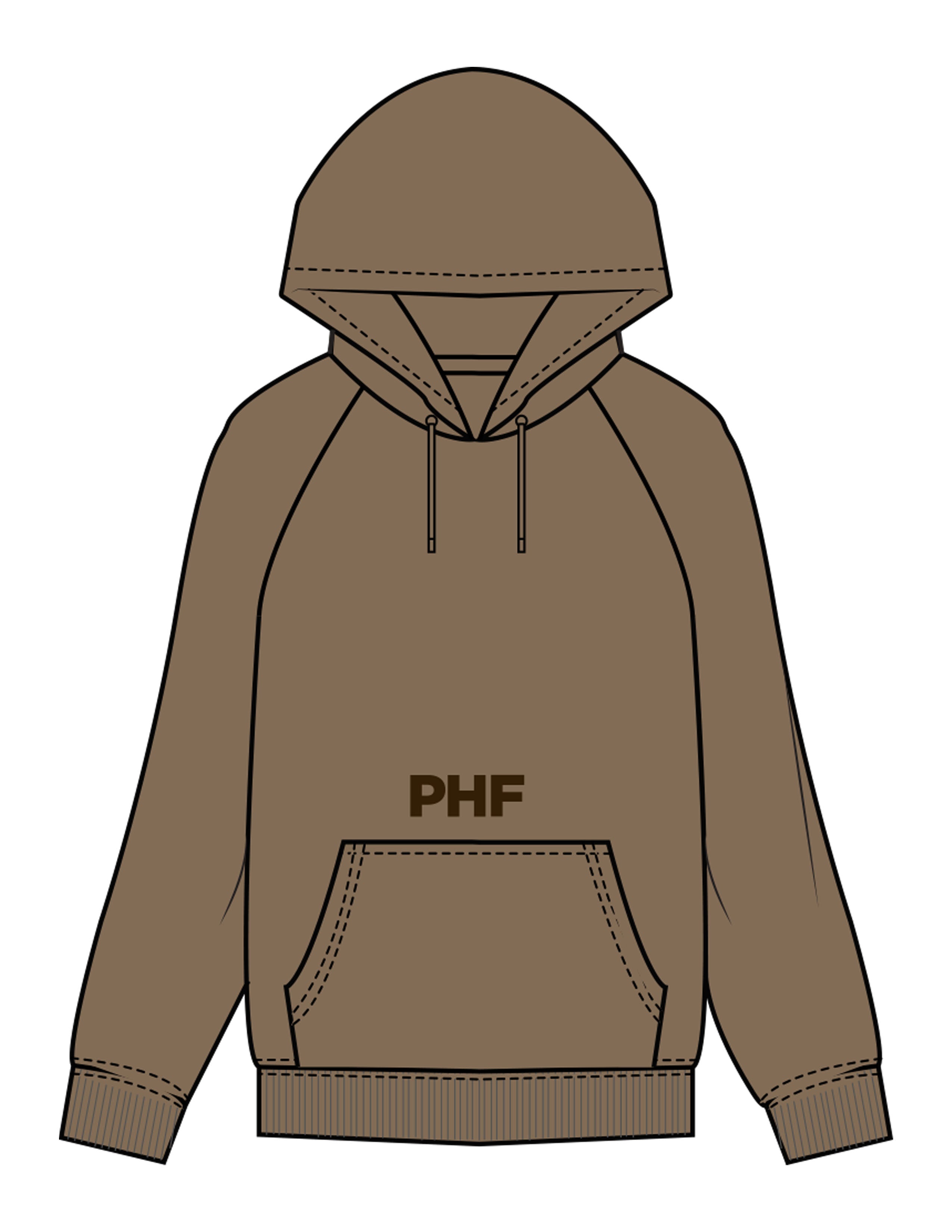 The Mens Classic Hoodie - Walnut - Powerhouse Fitness - Front Upper Pocket & Full Back - Printed - Dark Brown