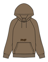 The Mens Classic Hoodie - Walnut - Powerhouse Fitness - Front Upper Pocket & Full Back - Printed - Dark Brown