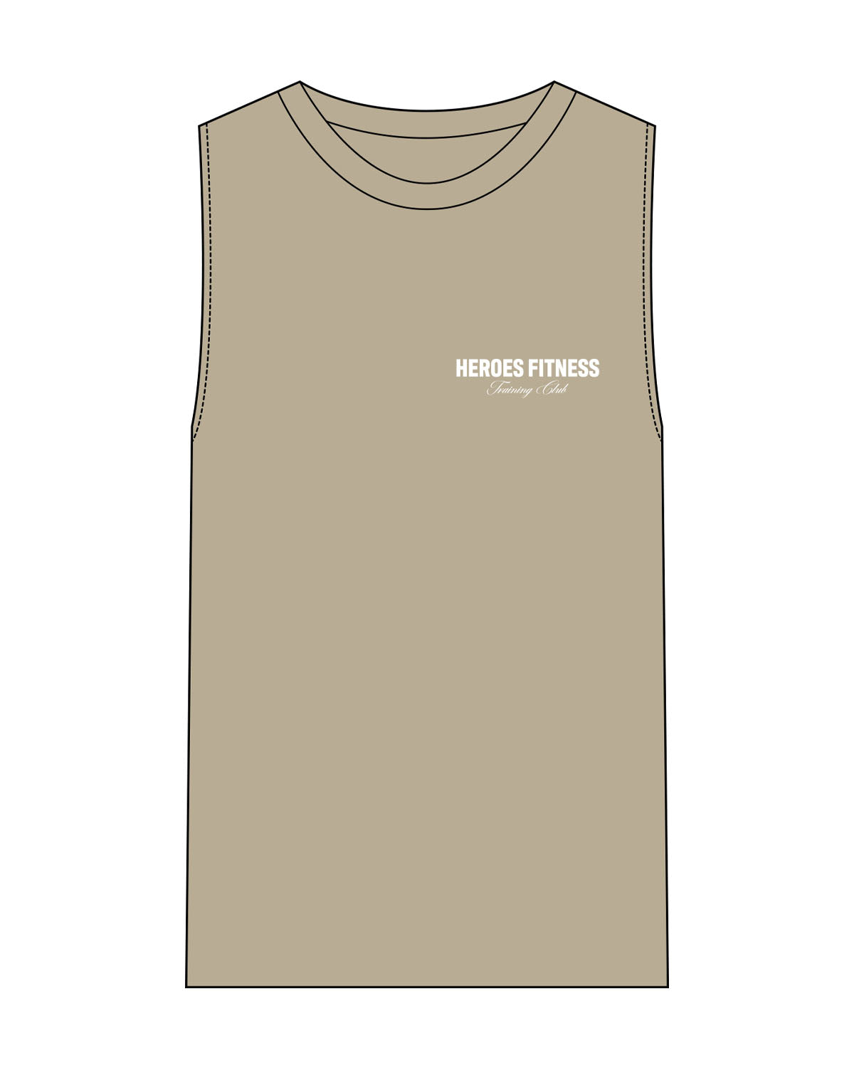 The Mens Heavyweight Tank - Washed Khaki - Heroes Fitness - Left Chest Stacked & Back Stacked - Printed - Tone on Tone