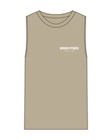 The Mens Heavyweight Tank - Washed Khaki - Heroes Fitness - Left Chest Stacked & Back Stacked - Printed - Tone on Tone