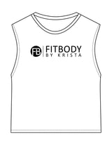 The Womens Classic Crop Tank - White - Krista - Chest Stacked & Back Neckline Round - Printed - Black