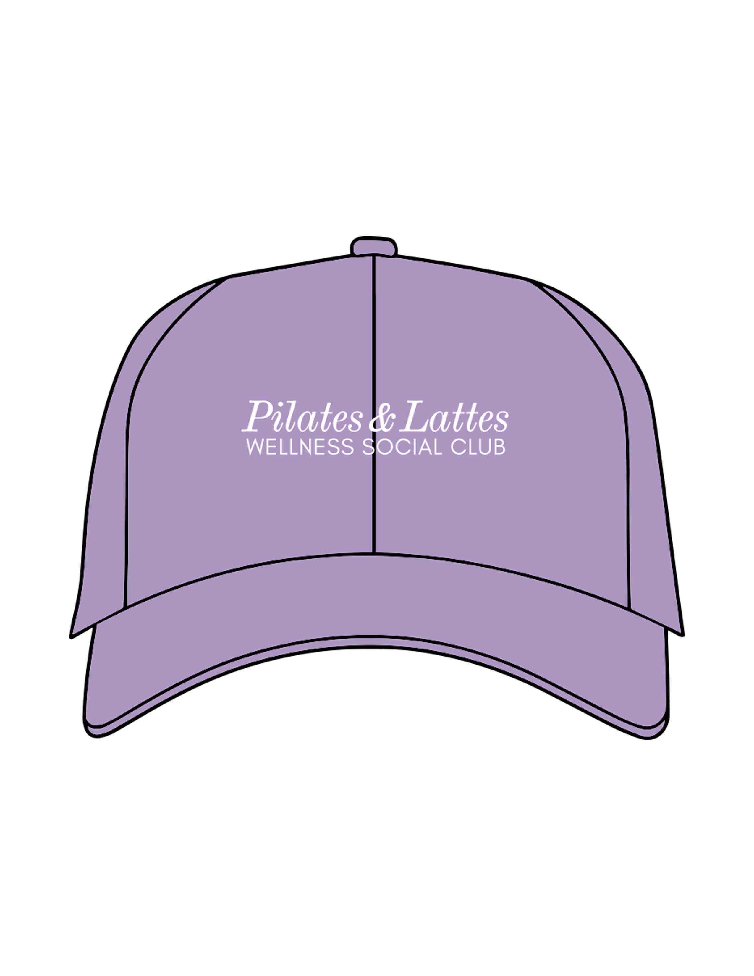 The Dad Hat - Lavender - Pilates & Lattes - Center Crown Stacked - Embroidered - White