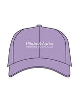The Dad Hat - Lavender - Pilates & Lattes - Center Crown Stacked - Embroidered - White