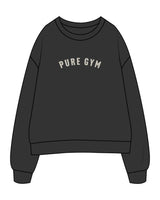 The Womens Crewneck - Washed Black - Pure Movement - Center Chest & Back Neckline - Icon - Washed Bone