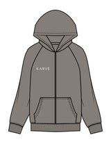 The Womens Zip Hoodie - Washed Gray - Karve - Right Chest & Back Image - Printed - White