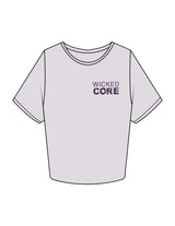 The Crop Tee - Orchid - Wicked Core - Left Chest Stacked & Back Round - Printed - Purple