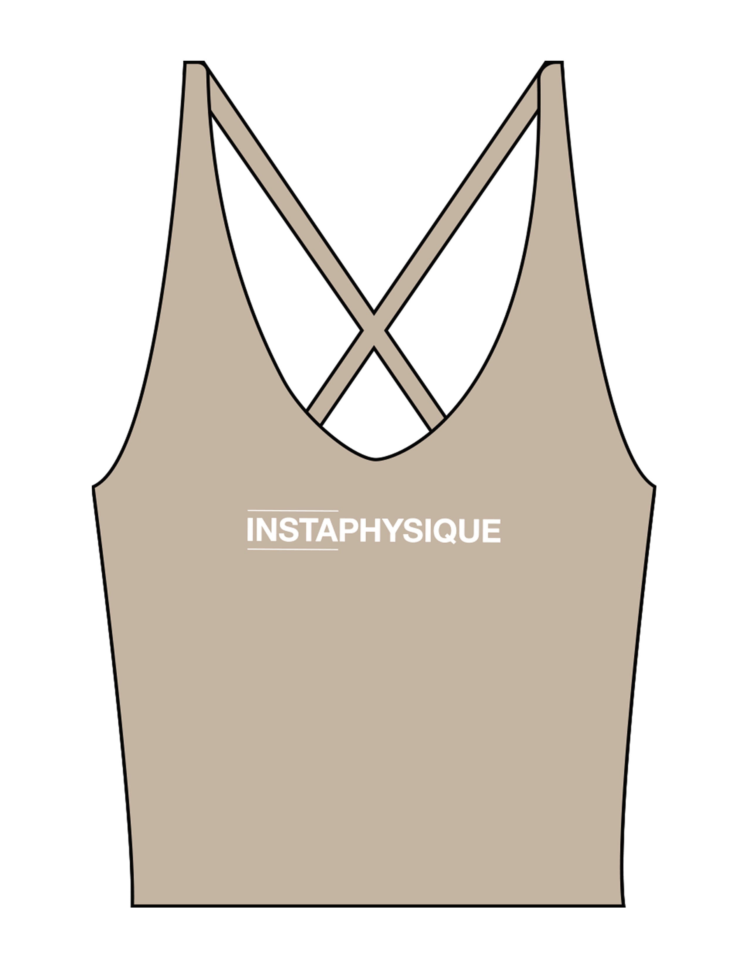 The Sporty Strappy Tank - Light Brown - Instaphysiques - Center Chest - Printed - White