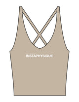 The Sporty Strappy Tank - Light Brown - Instaphysiques - Center Chest - Printed - White
