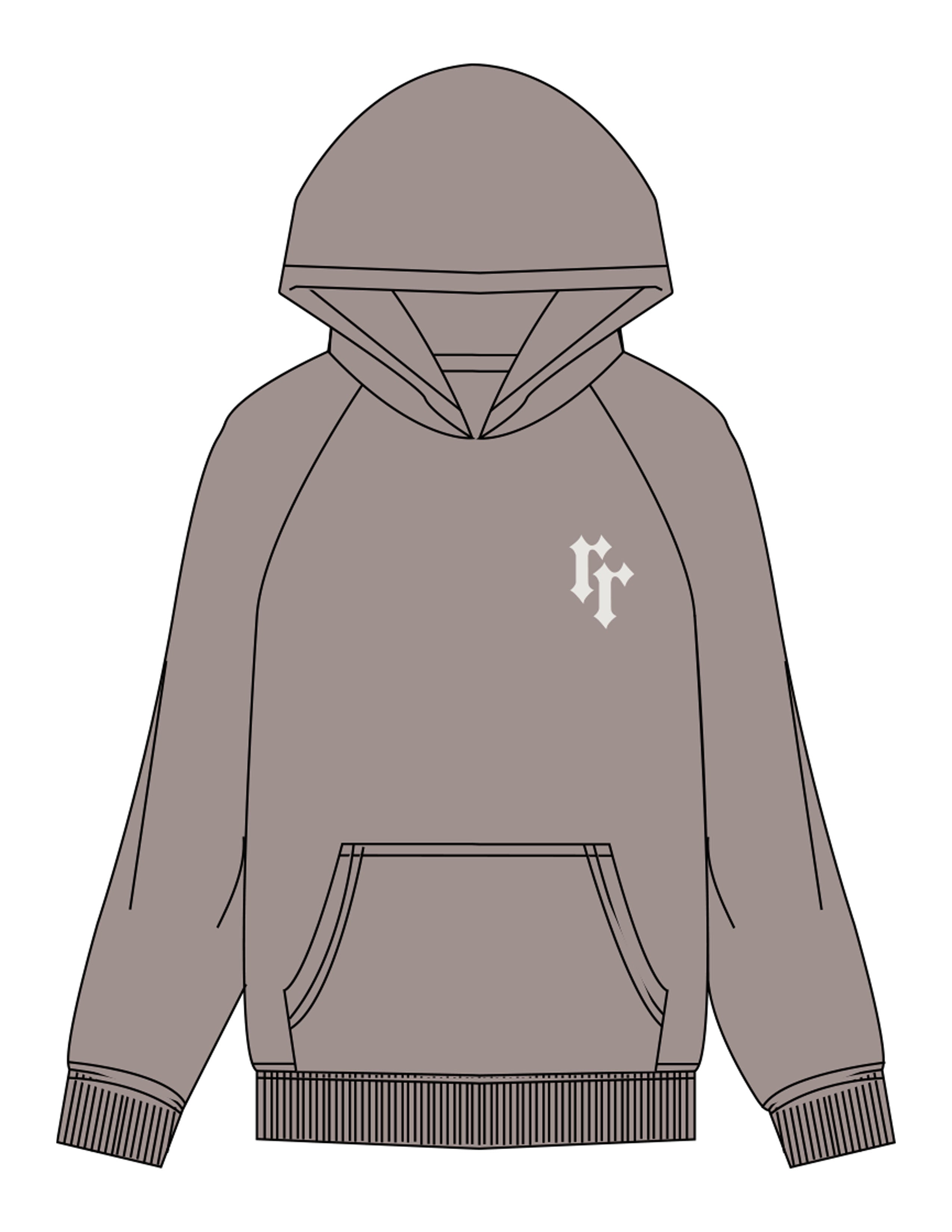 The Womens Hoodie - Washed Gray - Ember Riot - Left Chest - Printed - Off White