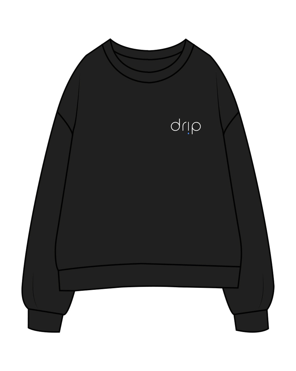 The Womens Crewneck - Black - Drip - Left Chest & Center Back - Full Color / White