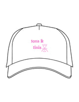 The Trucker Hat - White - Peachy Glow - Center Crown Stacked - Embroidered - Dark Pink