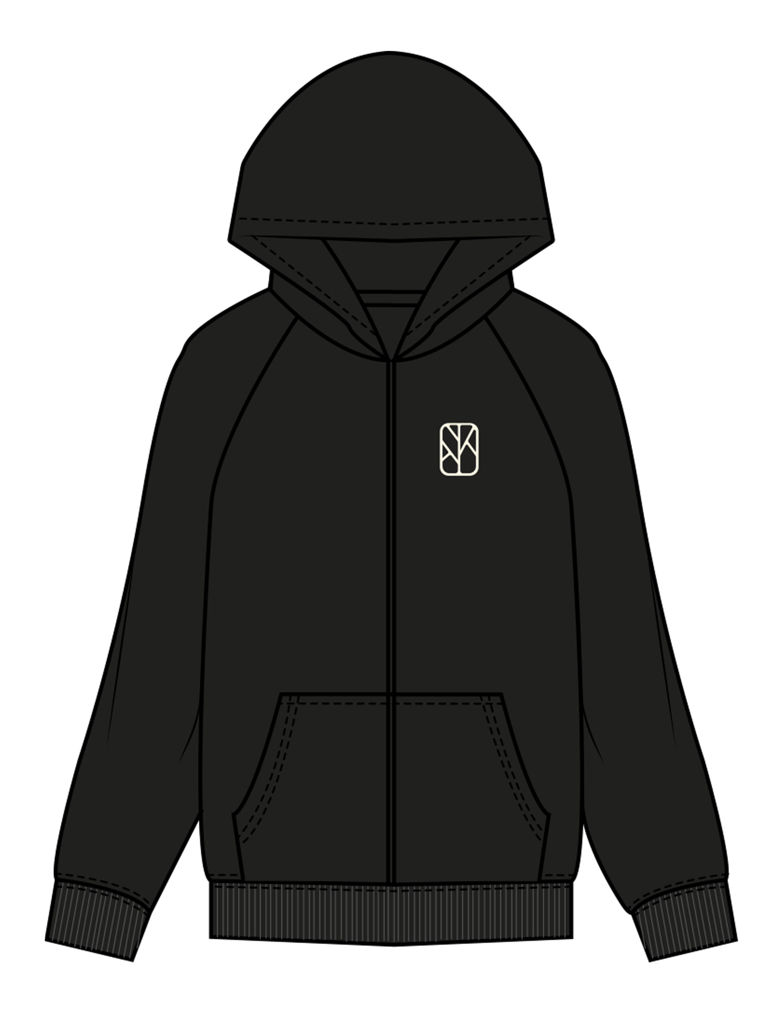 The Womens Zip Hoodie - Black - The Oak Method - Left Chest & Full Back - Printed - Cream
