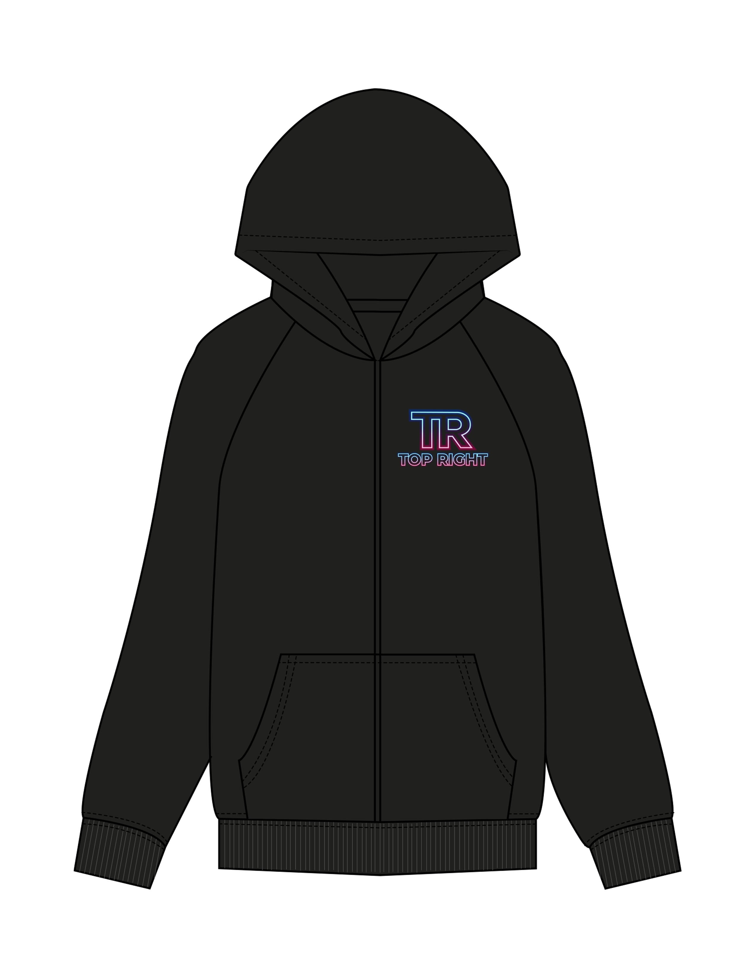The Mens Zip Hoodie - Black - Top Right Collectibles - Left Chest Stacked & Back Spine - Printed - Full Color