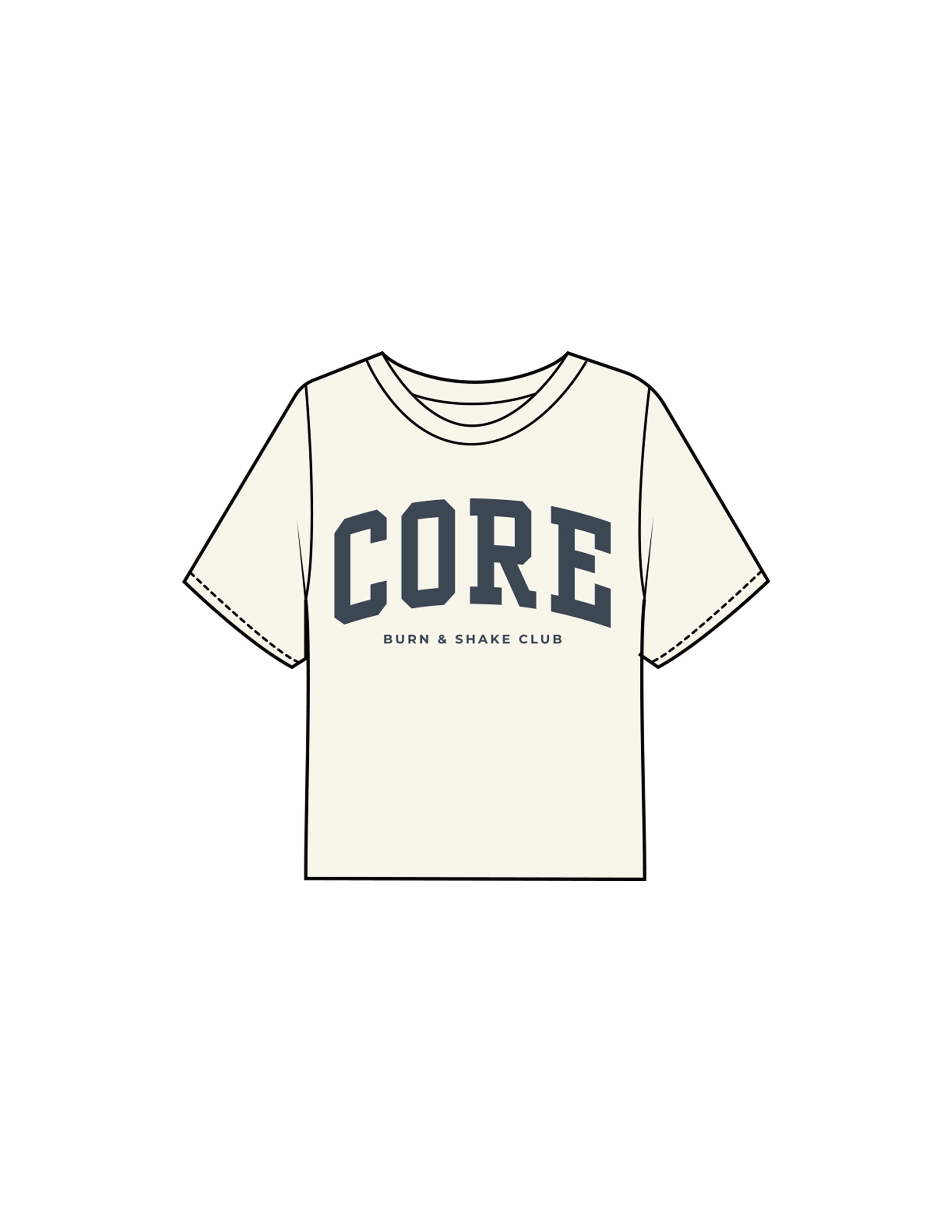 The Boxy Crop Tee - Off White - Core Precision - Center Chest Stacked - Printed - Navy