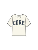 The Boxy Crop Tee - Off White - Core Precision - Center Chest Stacked - Printed - Navy