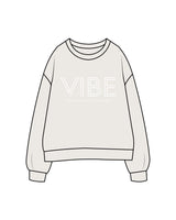 The Womens Crewneck - Bone - Vibe Hot Yoga & Pilates - Center Chest Stacked & Back Neckline - Printed - White