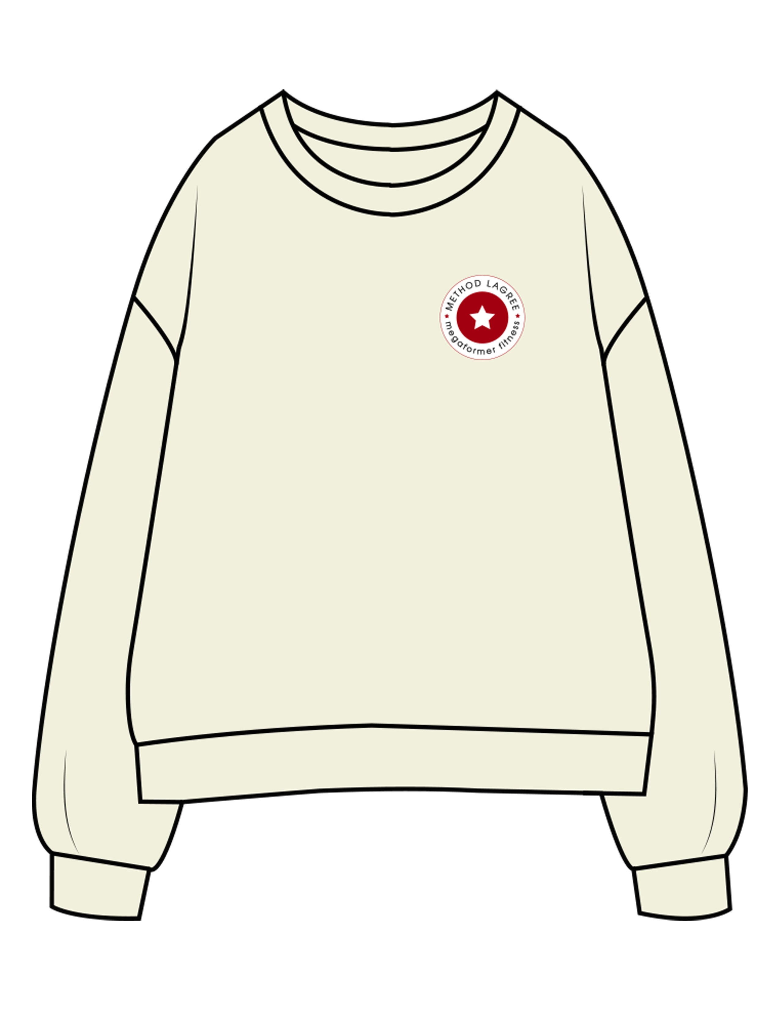 The Mens Crewneck - Butter - Method Lagree - Left Chest Embroidered Full Color - Center Back Printed Red