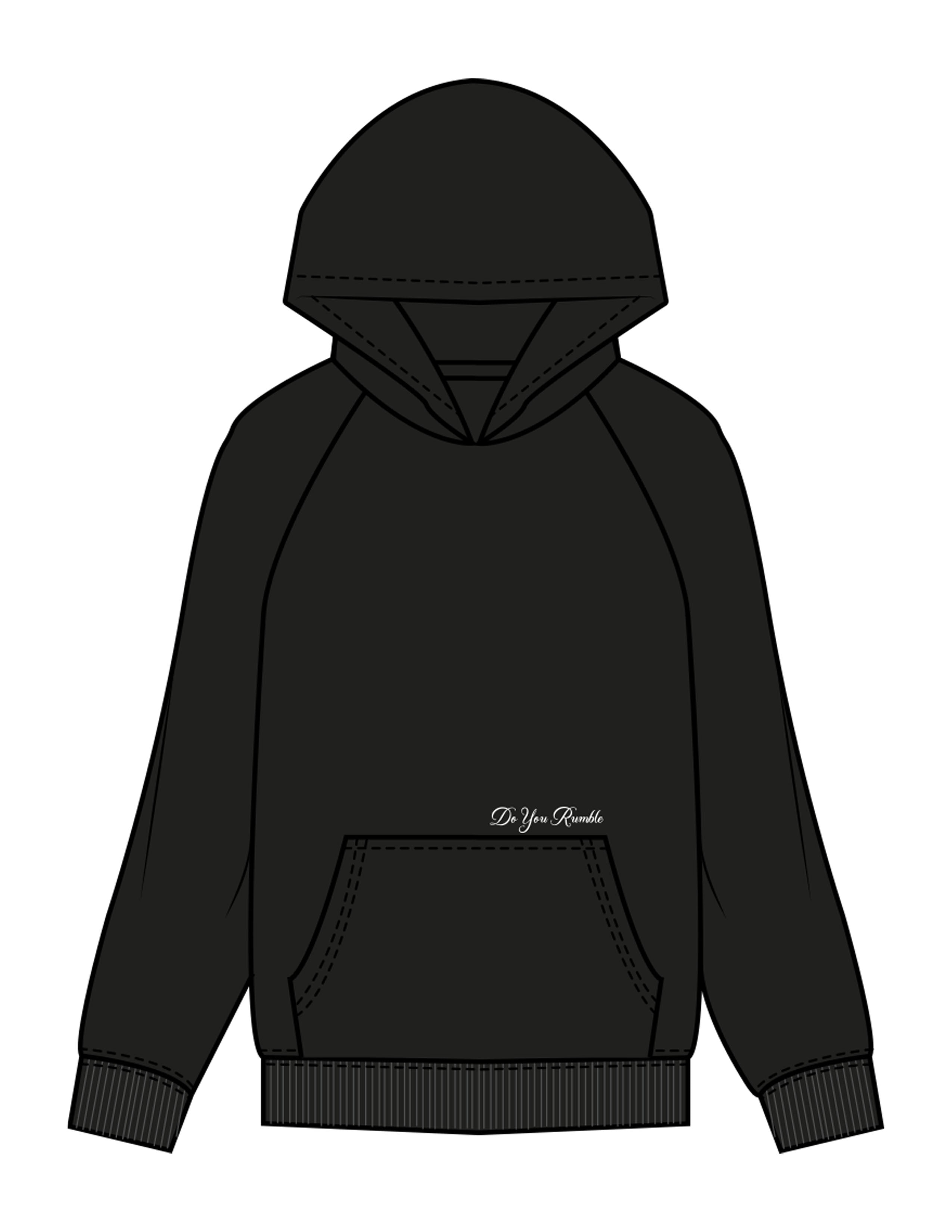 The Mens Hoodie - Black - Rumble - Front Upper Pocket - Embroidered - White