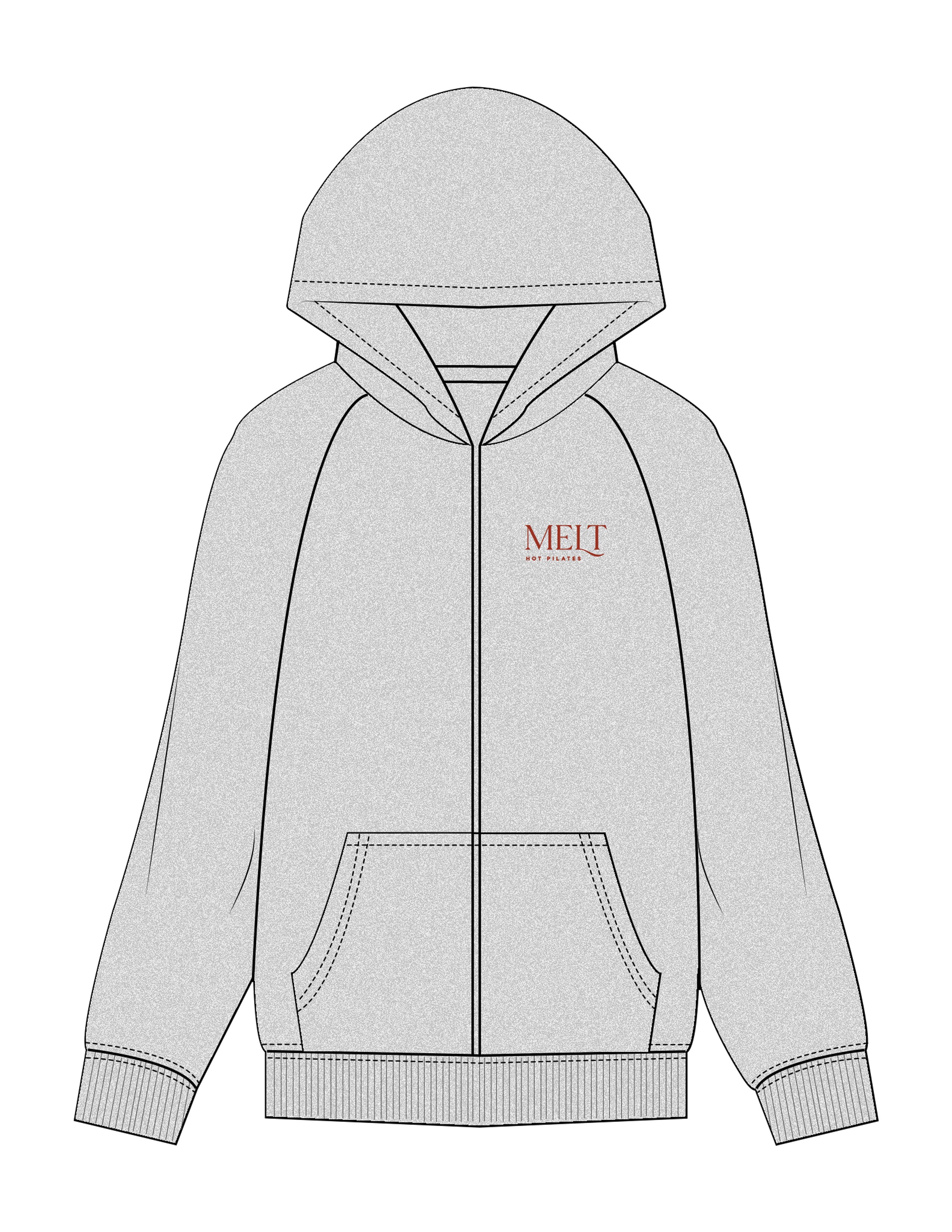 The Mens Zip Hoodie - Heather - Melt Hot Pilates - Left Chest Stacked - Printed - Maroon