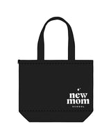 The Zipper Tote Bag - Black - New Mom School - Left Side Stacked Logo - Printed - Full Color