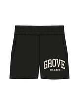The Womens Sweat Shorts - Black - Grove Pilates - Left Leg Stacked - Cream