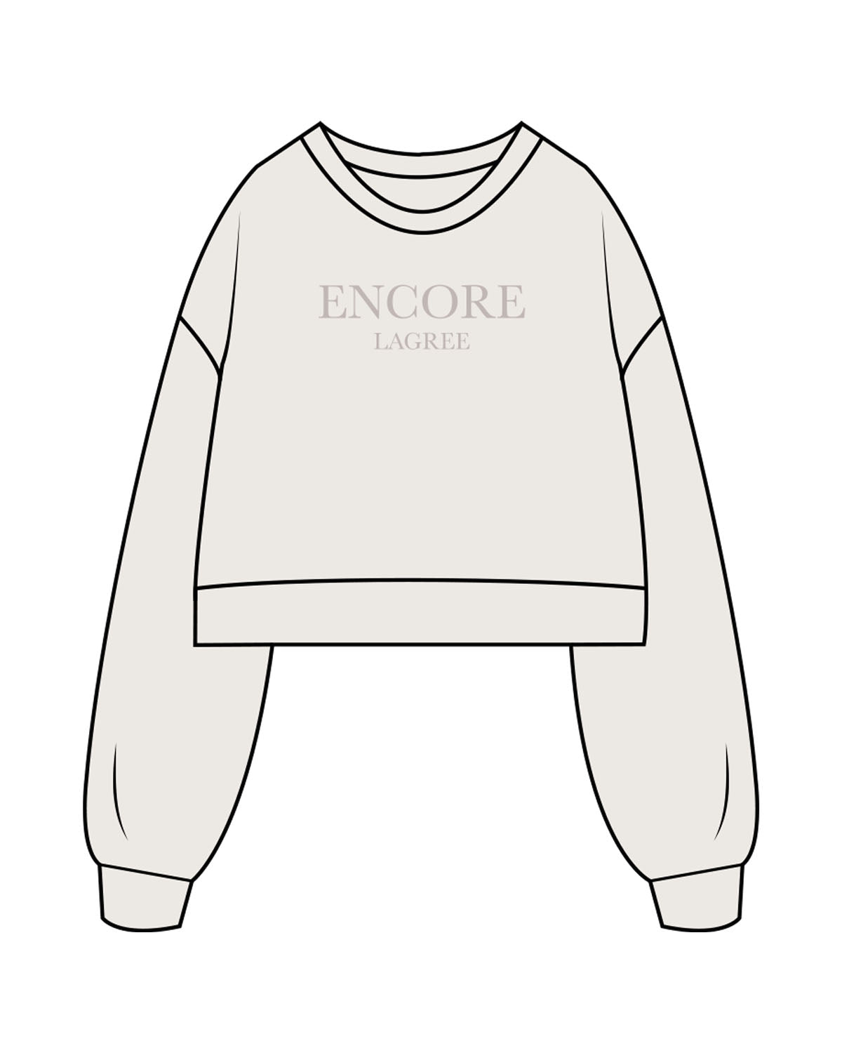 The Womens Crop Crewneck - Bone - enCore Pilates - Center Chest Stacked & Below Neckline - Printed - Tone on Tone