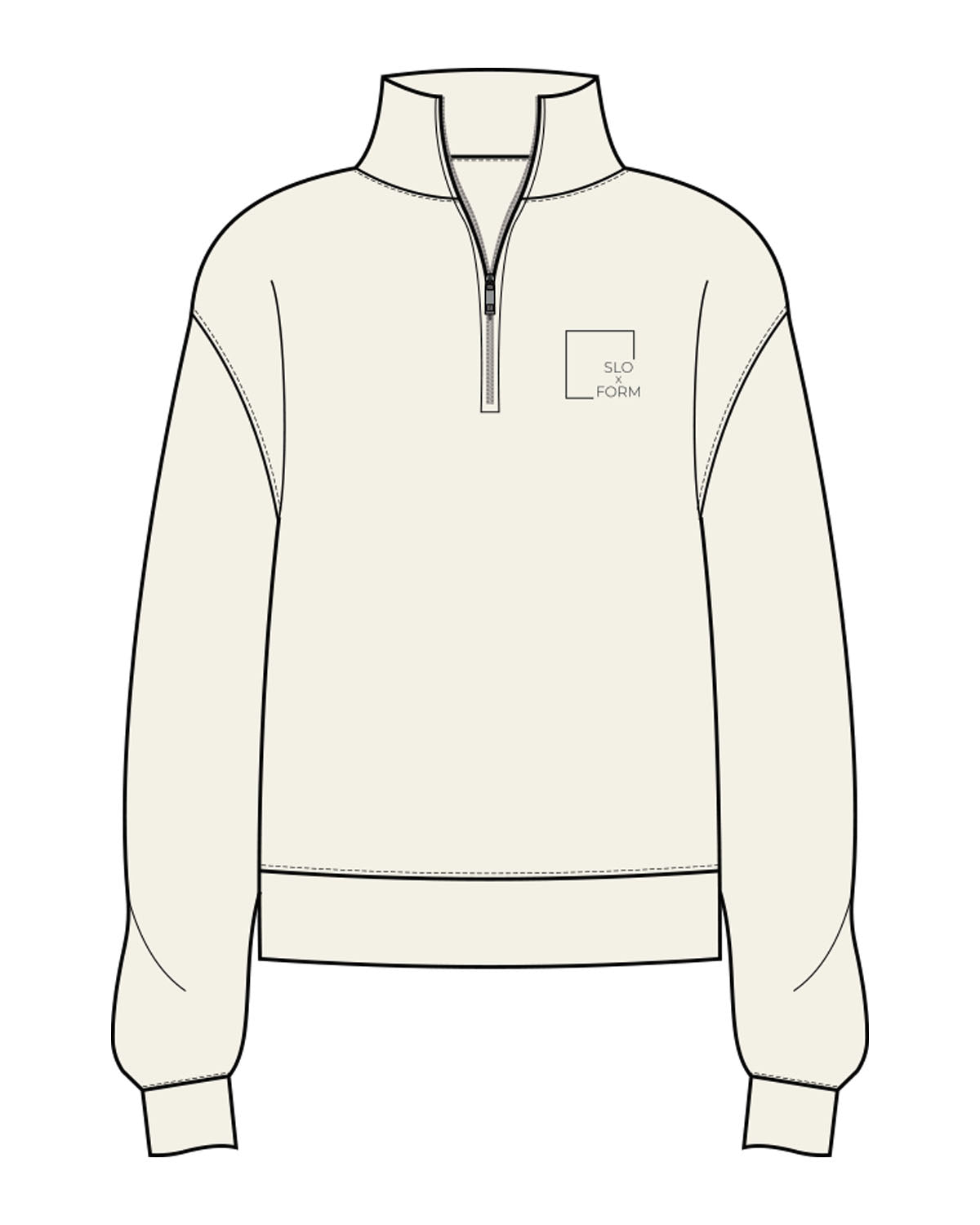 The Womens 1/4 Zip - Off White - Slo x Form - Left Chest Squared - Printed - Charcoal Gray