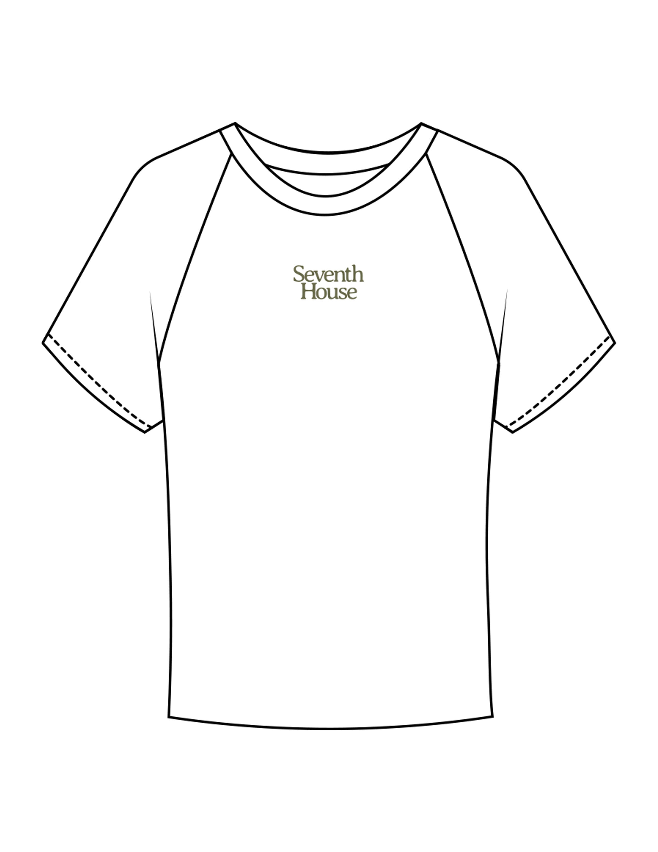 The Micro Rib Baby Tee - White - Seventh House - Center Chest Stacked - Printed - Moss Green