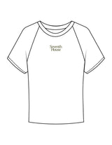 The Micro Rib Baby Tee - White - Seventh House - Center Chest Stacked - Printed - Moss Green