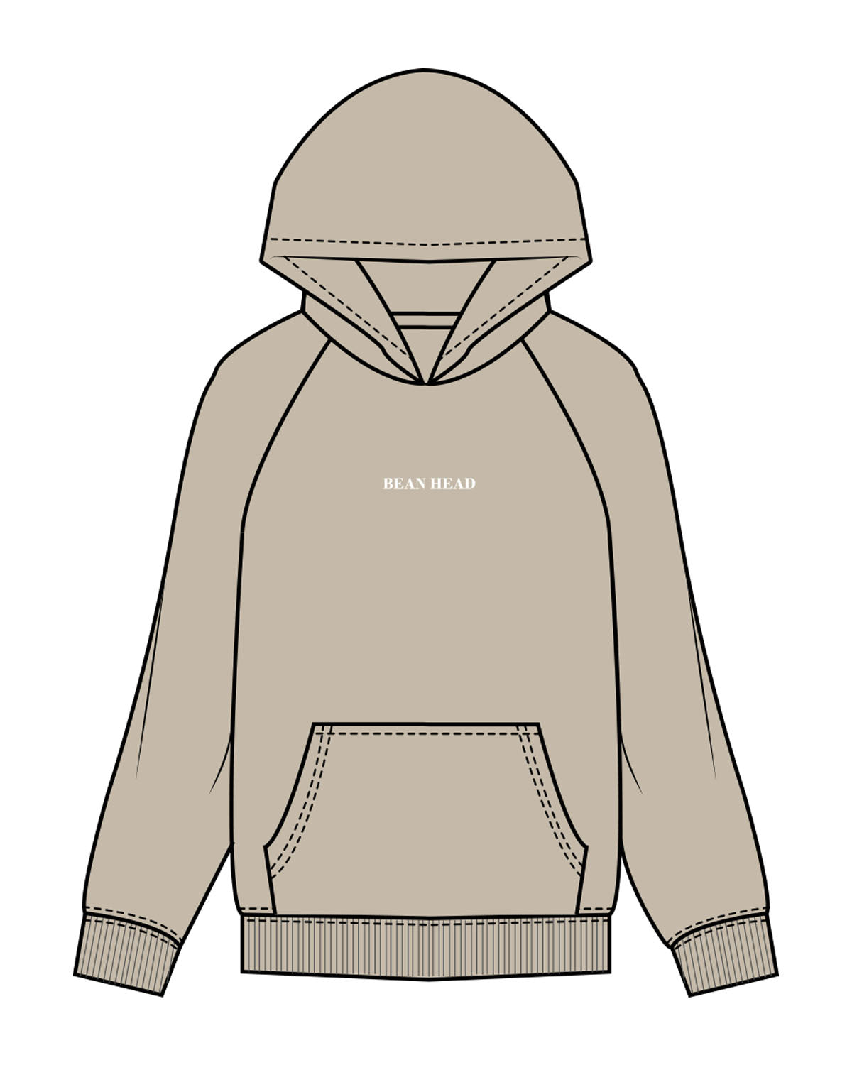 The Mens Hoodie - Washed Taupe - Bean Head - Center Chest - Embroidered - White