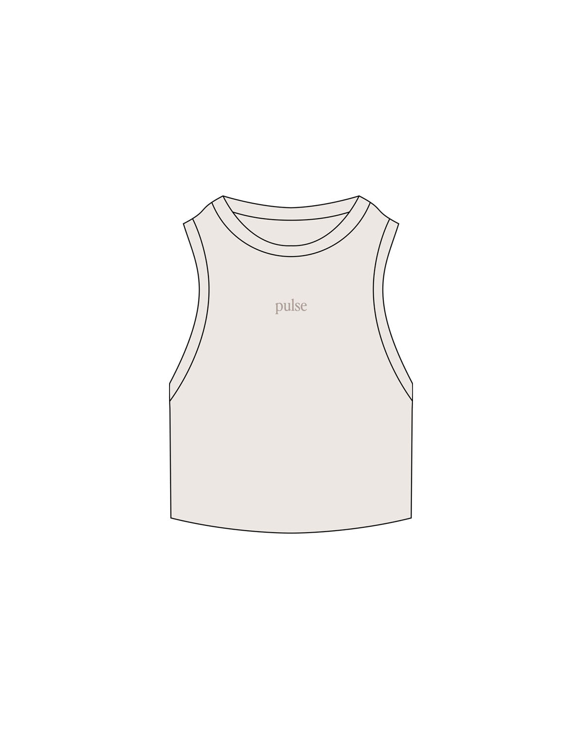 The Ribbed Crop Tank - Bone - Pulse Lagree Fitness - Center Chest - Embroidered - Tone on Tone